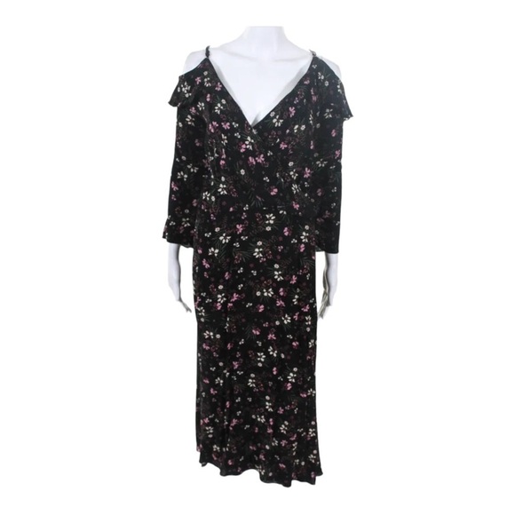 CITY CHIC Black Floral Cold Shoulder Midi Dress Size M/Size 18 Plus Size - Picture 3 of 6